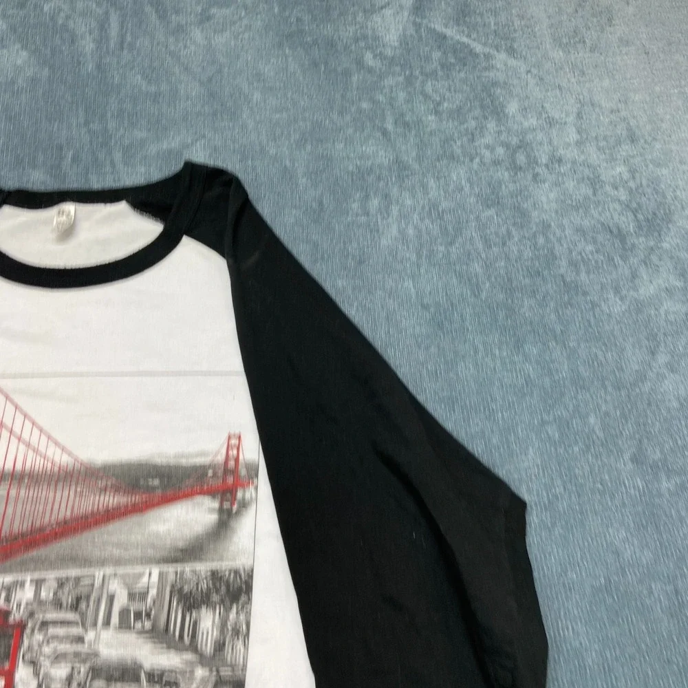 Dream USA Shirt Womens XL Black White Golden Gate Bridge Raglan Sleeve Crew Neck